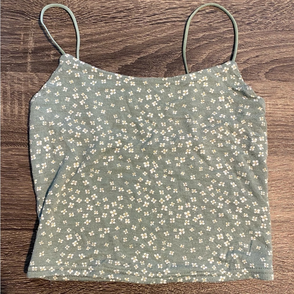 Pacsun Basics green Floral Square Neck Tank/Cami xs sexy summer spaghetti straps - Picture 9 of 10